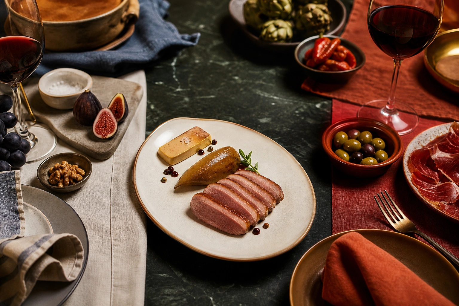 Composición editorial inspirada en los mercados de Francia y España.